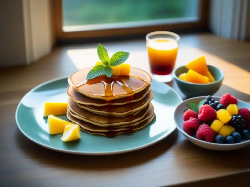 Un desayuno ecológico sostenible zero waste en una escena serena de mesa de madera