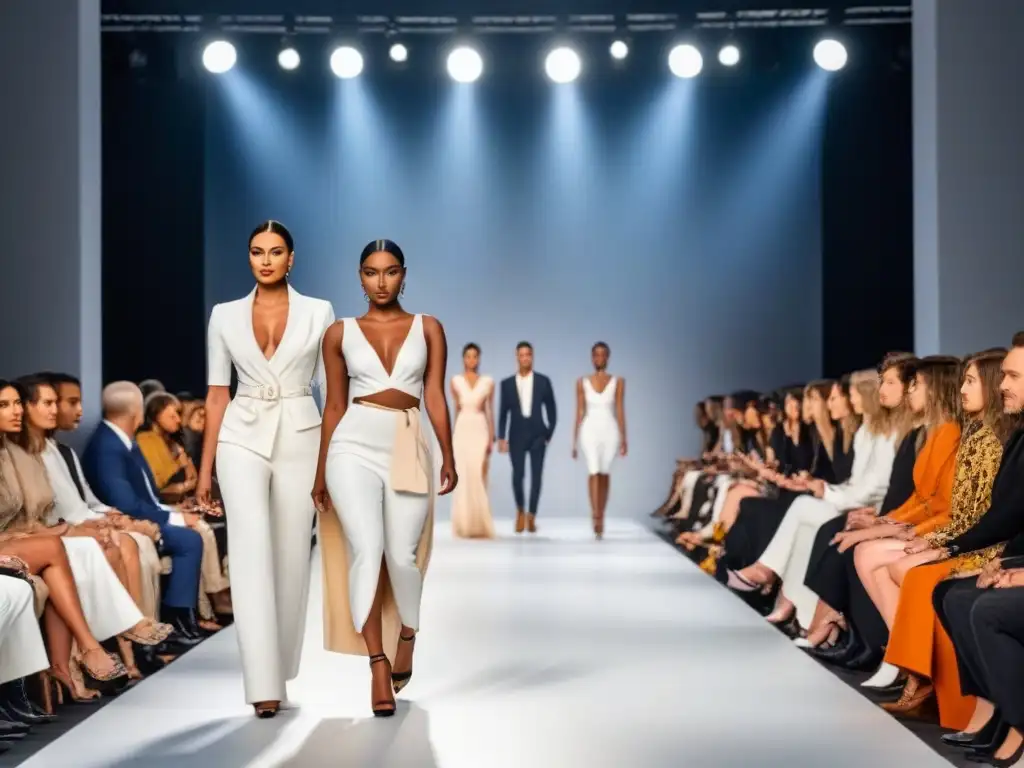 Desfile de moda inclusiva y sostenible con diversidad de modelos caminando con confianza en la pasarela