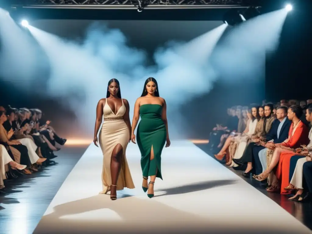 Desfile de moda inclusiva, sostenible y diversa con modelos confiados en pasarela minimalista