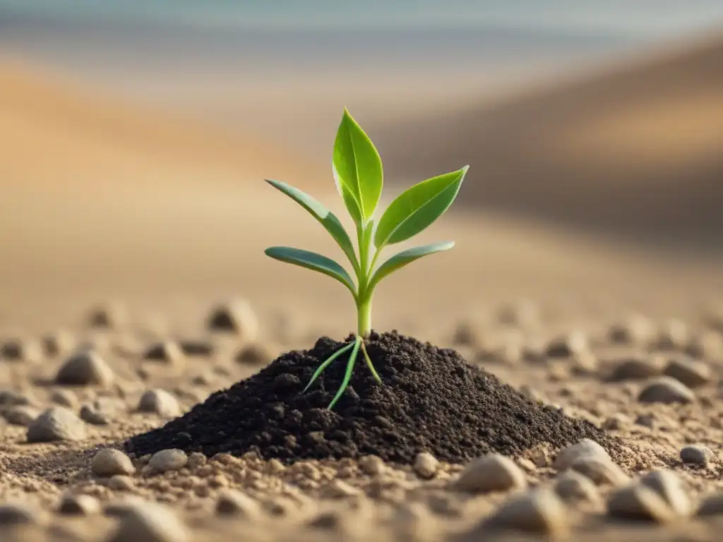 Desierto árido con brote verde simbolizando desafíos mercado bonos verdes