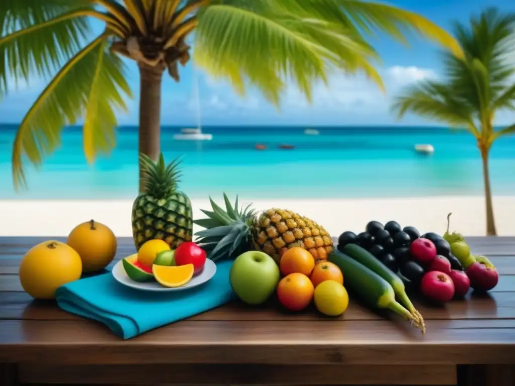 Destino gastronómico sostenible en playa paradisíaca con frutas exóticas