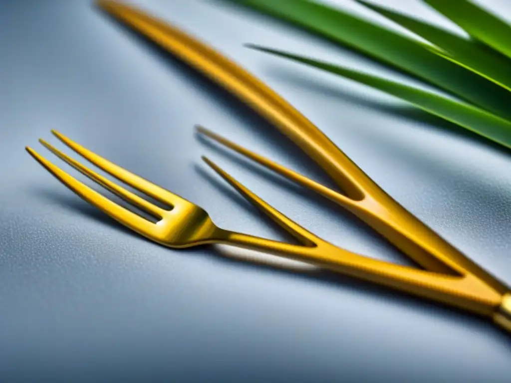 Comparación detallada: cubiertos de bambú sostenibles frente a tenedor de plástico en contraste sobre fondo blanco