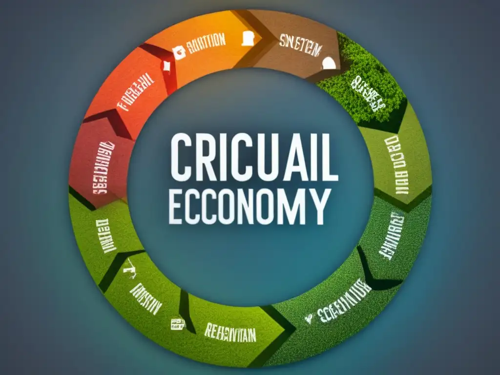 Diagrama circular de economía sostenible: producción, consumo y reciclaje Ilustración detallada de economía circular estilo de vida: producción, consumo y reciclaje en un sistema de flujo constante de recursos y materiales