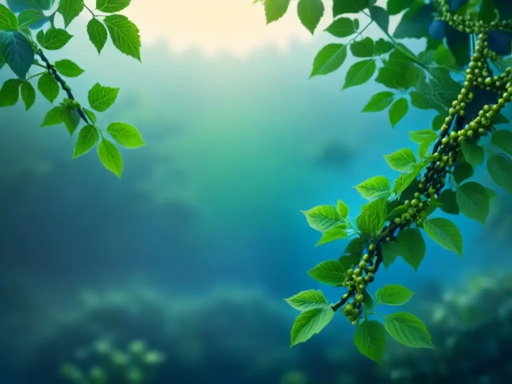 Red de hojas y blockchain: fusión naturaleza y tecnología Detallada ilustración: red de hojas verdes y cadenas blockchain, fusionando tecnología y naturaleza