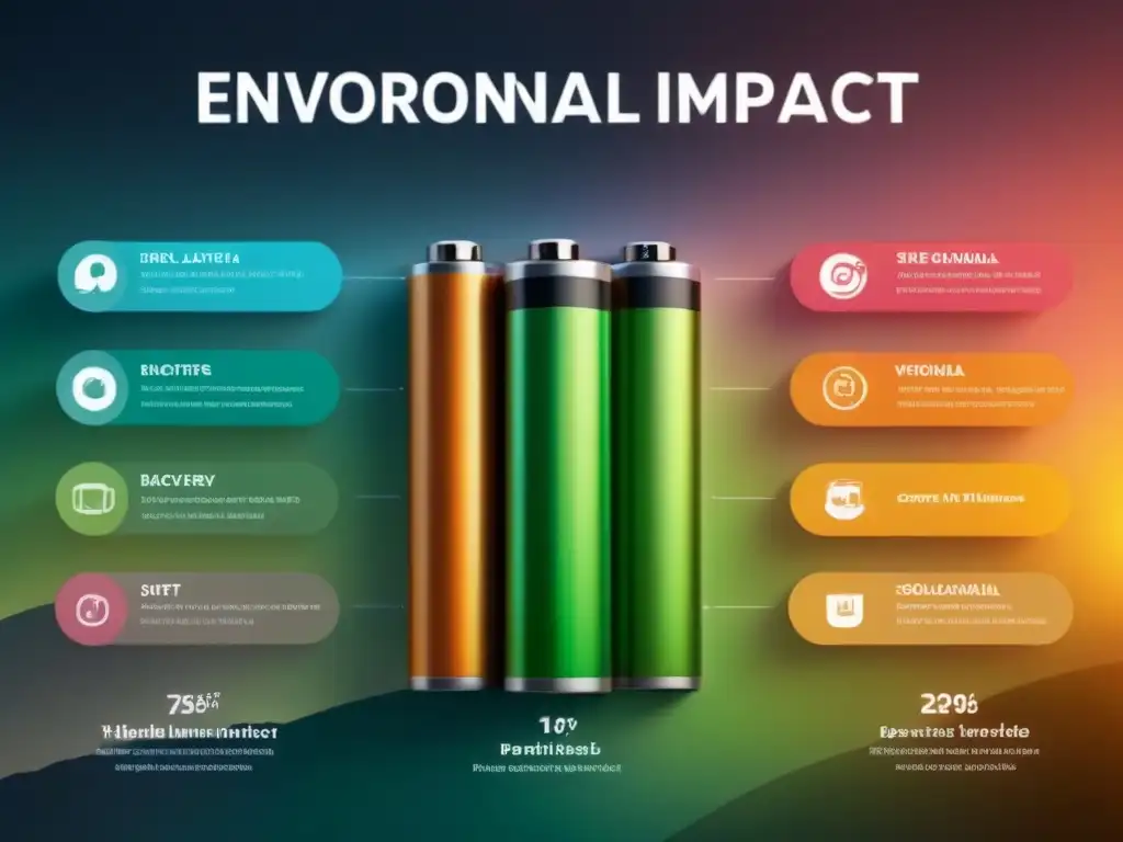 Infografía detallada comparando el impacto ambiental de baterías sostenibles: litio, plomo, níquel e estado sólido