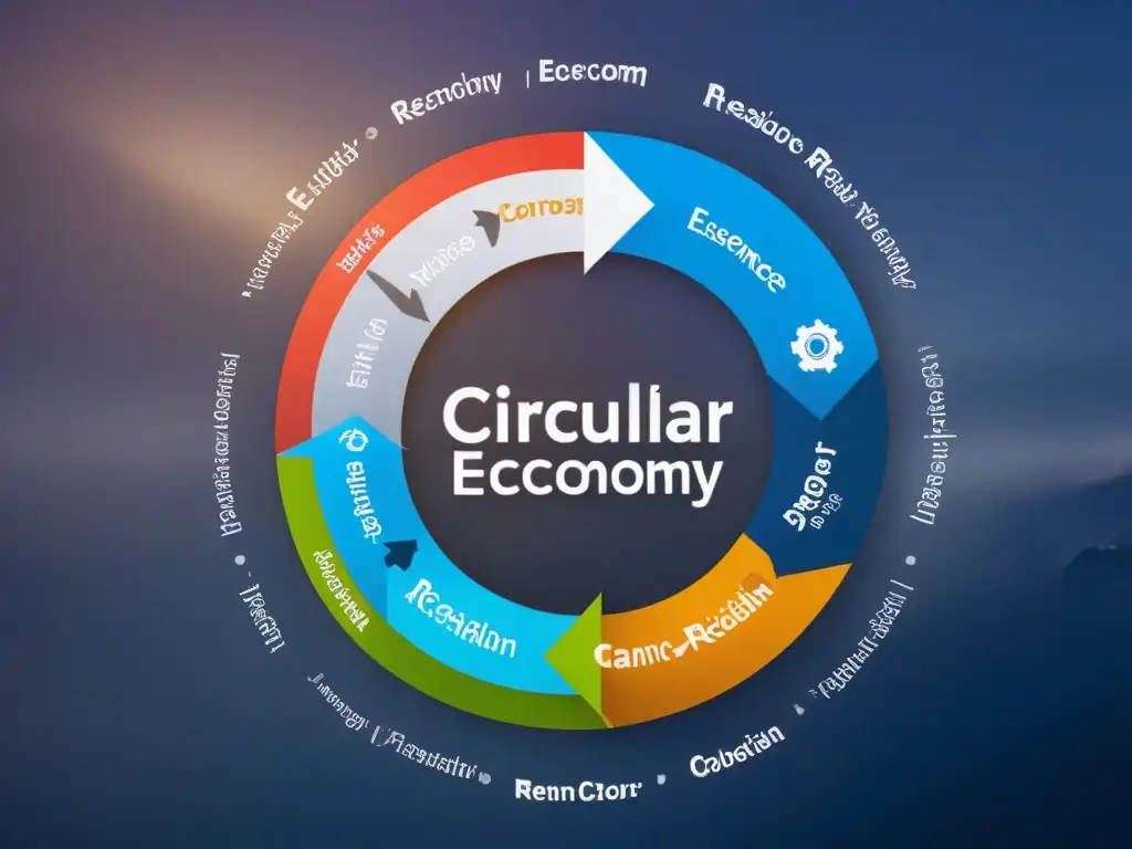 Detallado esquema del Modelo Economía Circular UE Residuos, mostrando flujo de materiales y reutilización, con diseño moderno y eficiente