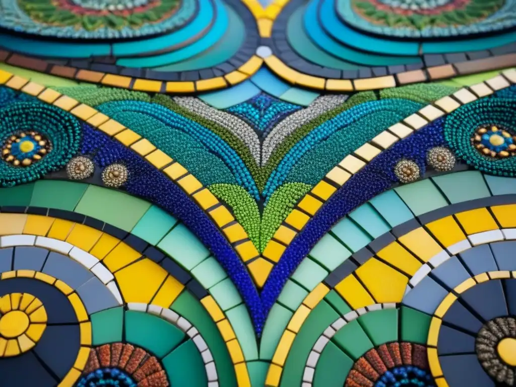 Detallado mosaico vibrante de materiales reciclados, reflejando creatividad y sostenibilidad en proyectos artísticos inspiradores