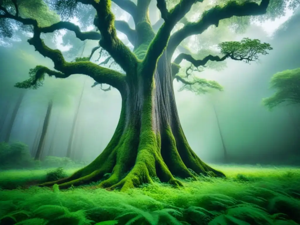 Detalle de la antigua corteza de un árbol en un bosque exuberante, transmitiendo armonía con la naturaleza