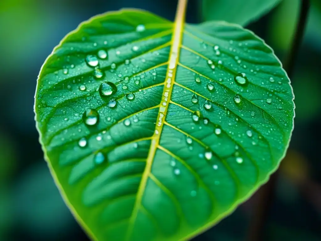 Un detalle de una hoja verde con gotas de agua, simbolizando la resiliencia de los bonos verdes ante el COVID19