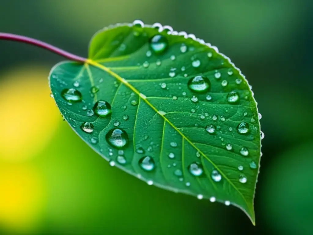 Detalle de una hoja verde con venas y gotas de agua, simbolizando la inversión sostenible para principiantes