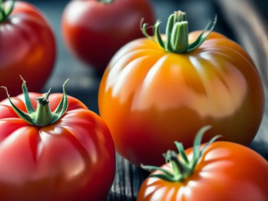 Detalle visual de tomate ecológico vibrante frente a uno convencional opaco