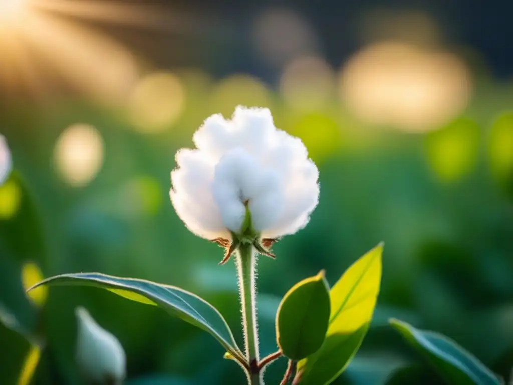 Detalles de un algodón blanco en un campo de moda sostenible, mostrando la belleza natural de los materiales sostenibles en la industria