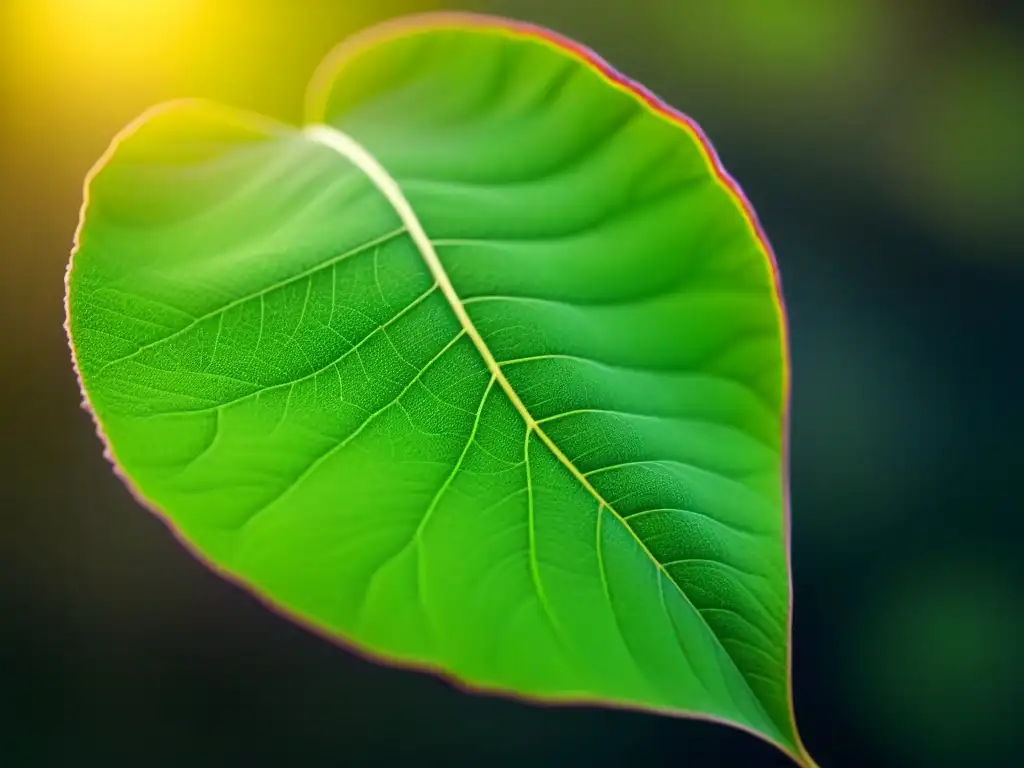 Detalles asombrosos de una hoja verde vibrante con venas intrincadas, reflejo de la belleza natural