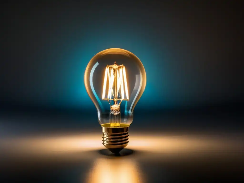 Detalles brillantes de una bombilla LED moderna en un fondo oscuro, destacando su diseño y su iluminación LED consumo sostenible