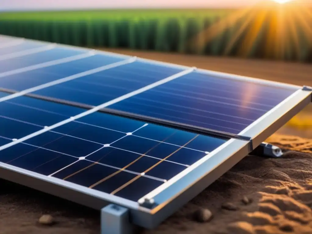 Detalles precisos de un panel solar reflejando la luz solar, transmitiendo eficiencia y sostenibilidad