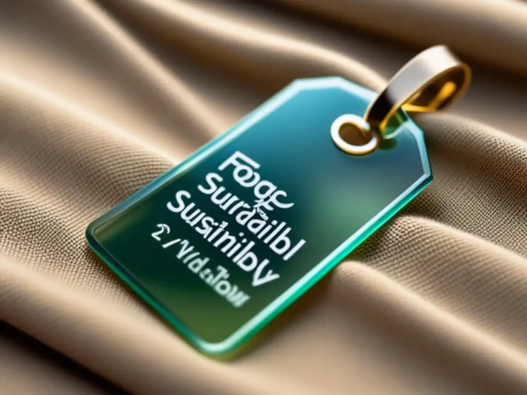 Detalles sostenibles en etiqueta de ropa minimalista transparente, simbolizando transparencia en la industria