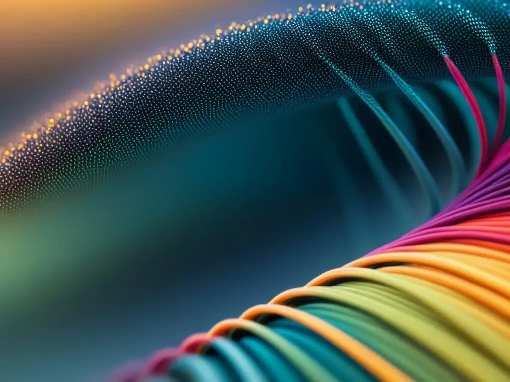 Detalles vibrantes de textiles inteligentes sostenibles con nanotecnología en un diseño minimalista y elegante