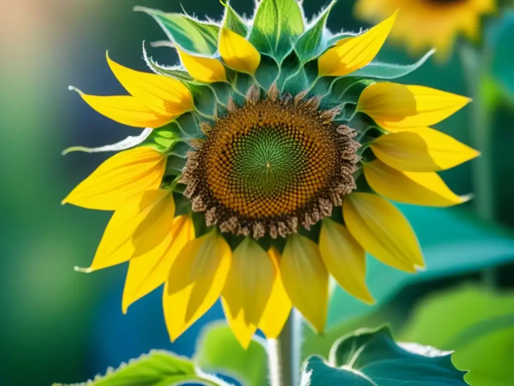 Detalles vibrantes de girasol en jardín ecológico