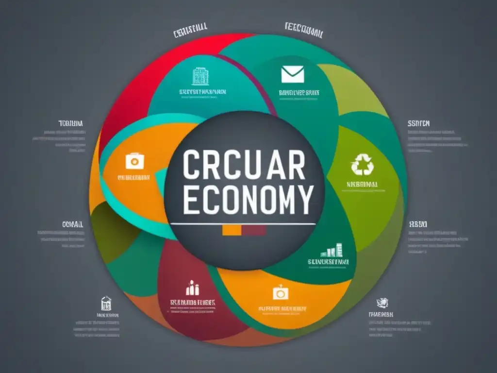 Diagrama circular de economía sostenible con iconos de sectores interconectados en armonía