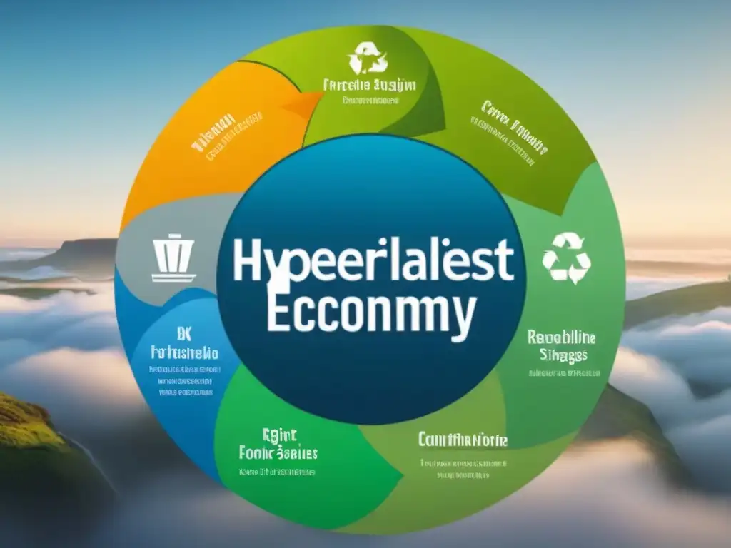 Diagrama circular de economía sostenible con empresas líderes economía circular en verde, azul y blanco