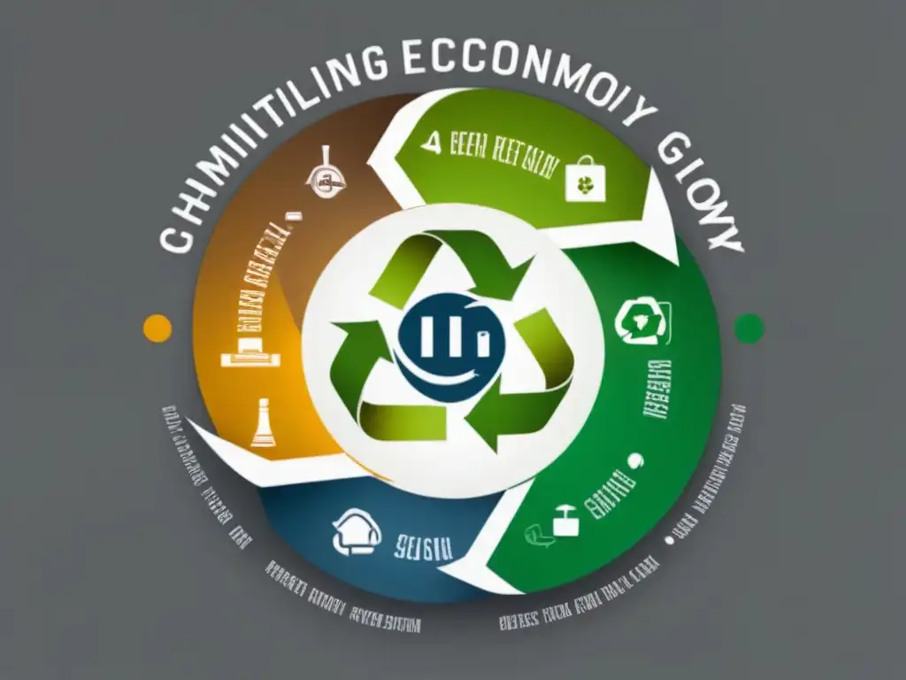 Un diagrama circular minimalista y elegante de economía circular sostenible, destacando el reciclaje, reutilización y reducción de desechos