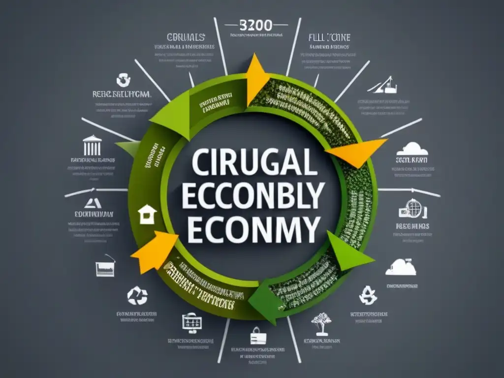 Un diagrama detallado en blanco y negro del modelo de economía circular, mostrando la reutilización de recursos