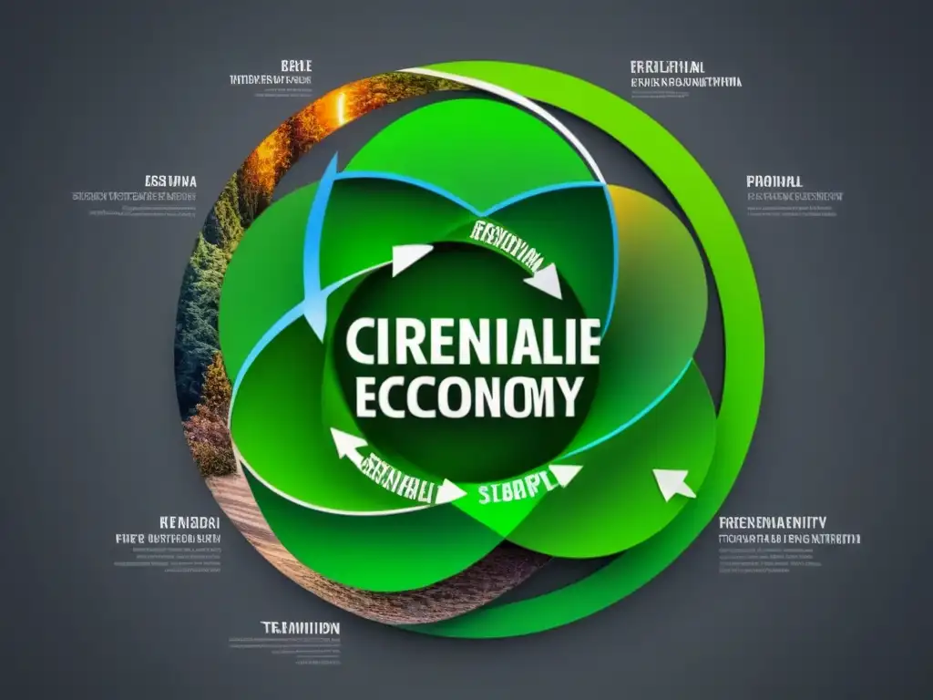 Diagrama detallado de economía circular sostenible con flujo de recursos e innovación en diseño minimalista y profesional