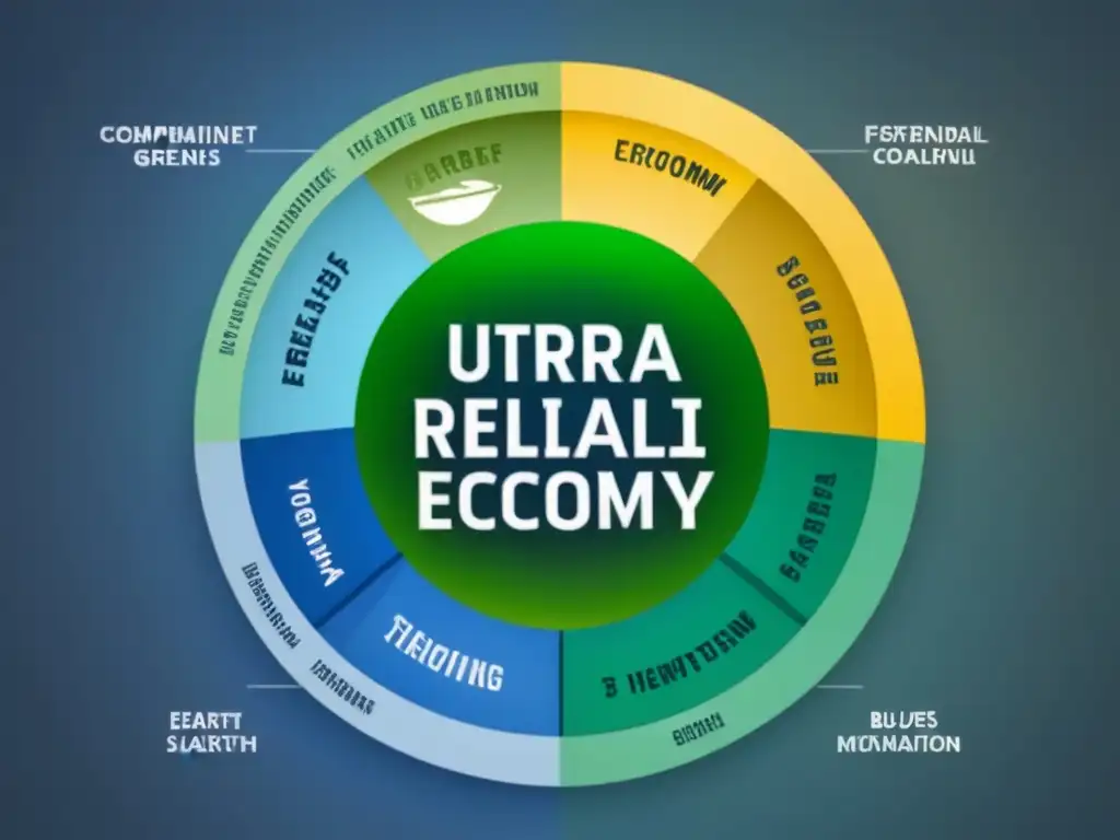 Diagrama detallado de economía circular sostenible con flujo de recursos y gestión de residuos