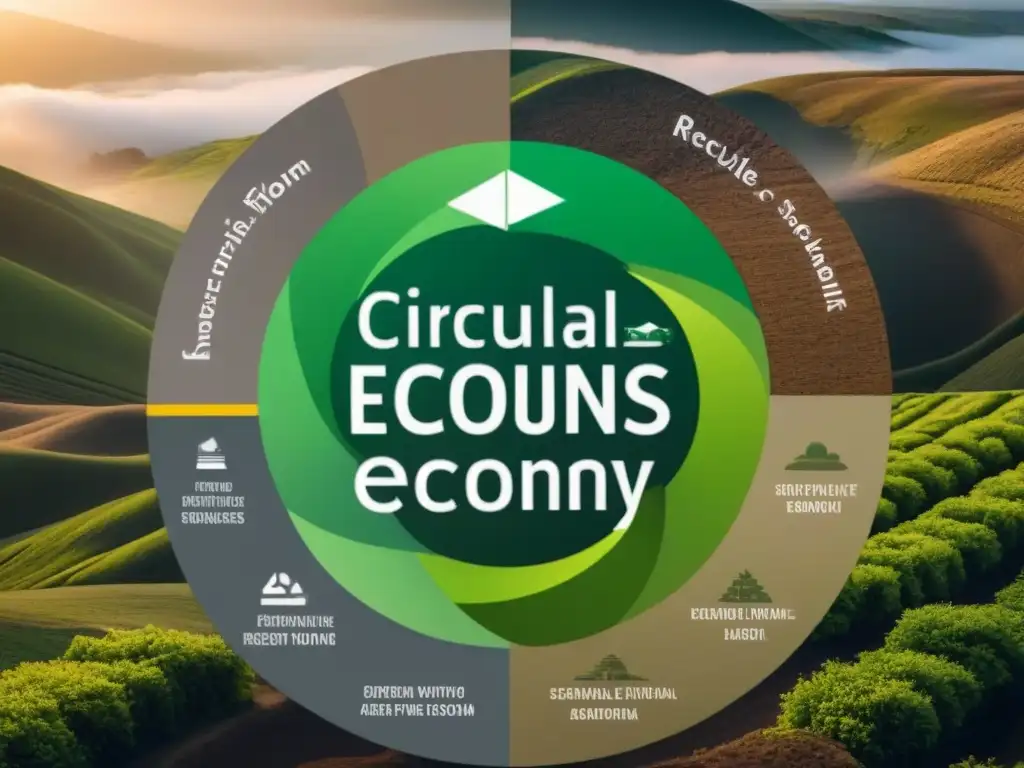 Diagrama de economía circular con Fondos Inversión Sostenibles, reciclando recursos en un ciclo sostenible