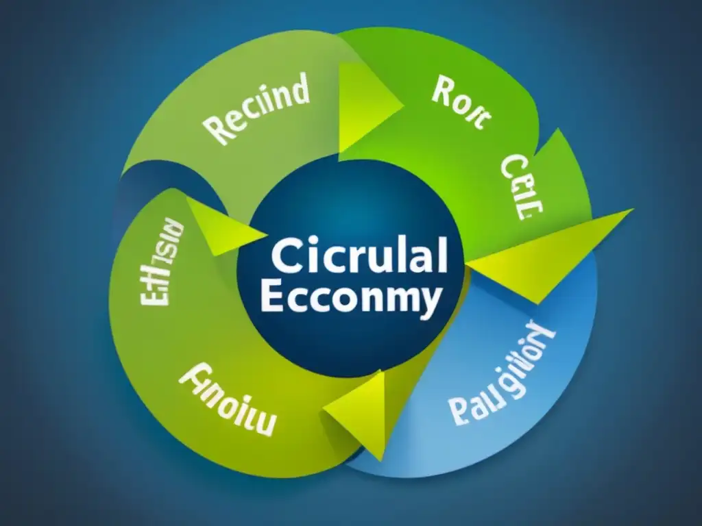 Diagrama de economía circular principios básicos: flujo de recursos en un sistema cerrado con reciclaje, reutilización y reducción de residuos