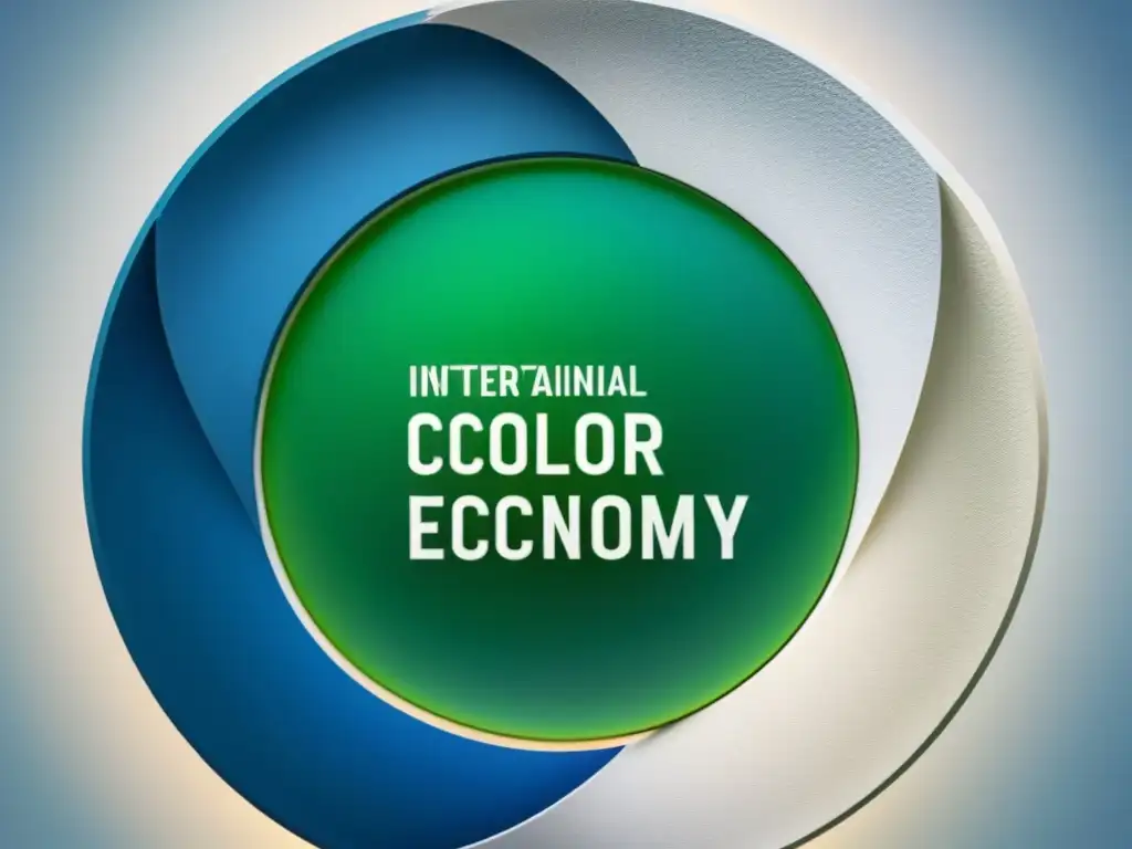 Un diagrama de economía circular sostenible con bucles interconectados en verde, azul y blanco, transmitiendo armonía y educación