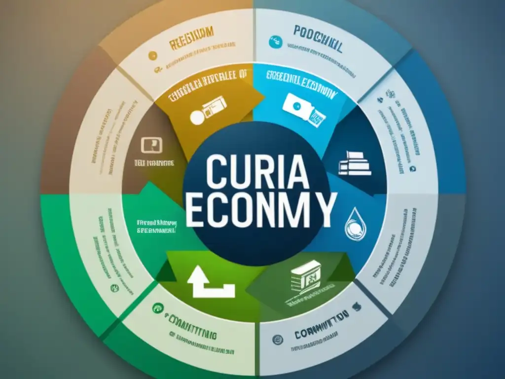 Un diagrama de economía circular sostenible con sectores interconectados y detallados