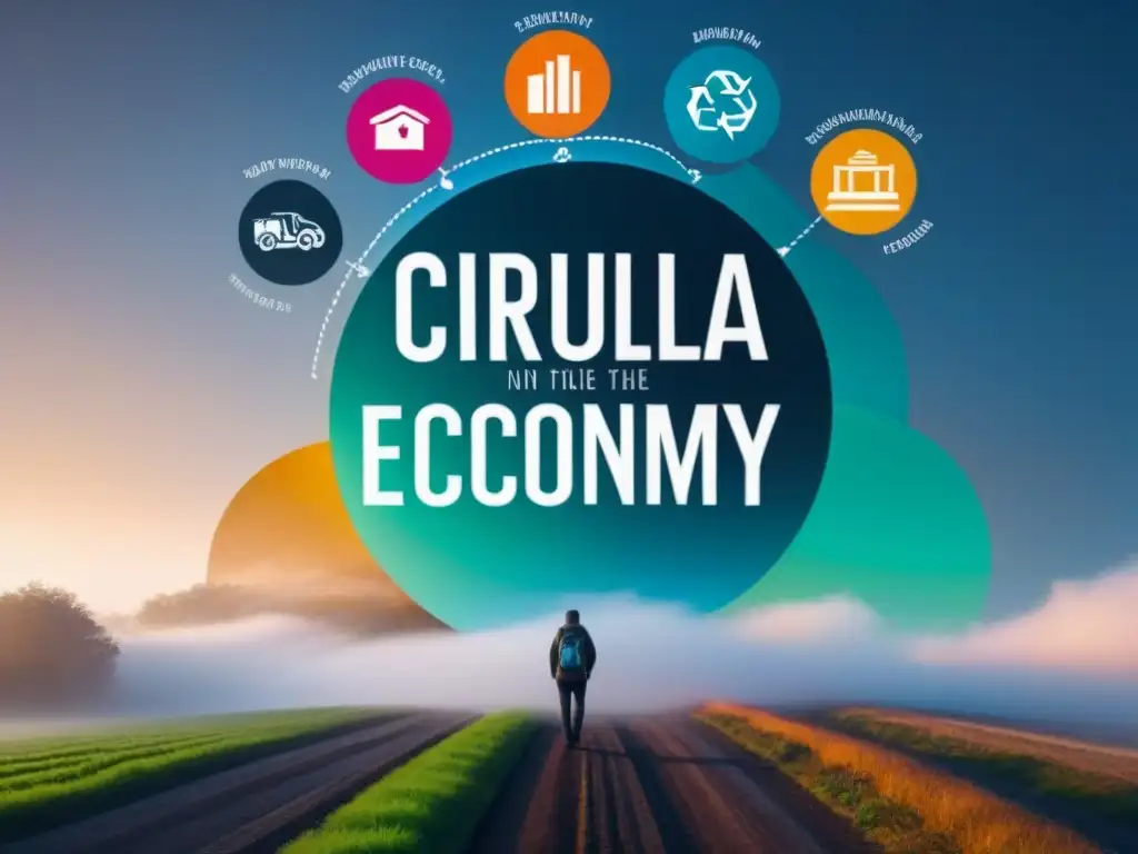 Diagrama de economía circular sostenible con sectores interconectados, simbolizando colaboración e innovación