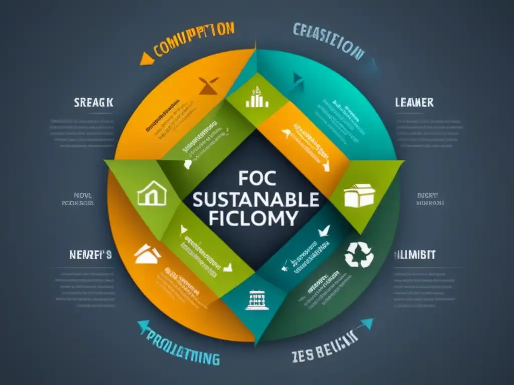 Diagrama elegante de economía circular innovadora con productos sostenibles y procesos de reciclaje