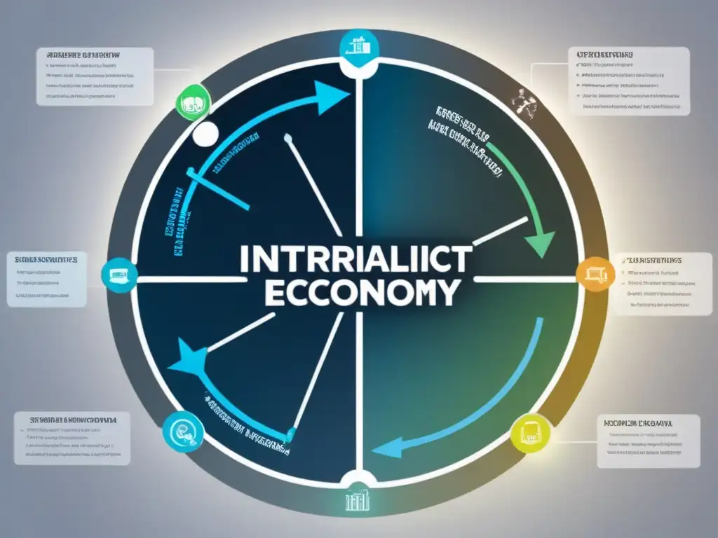 Diagrama futurista detallado de un sistema de economía circular, resaltando la importancia de las tecnologías de la información