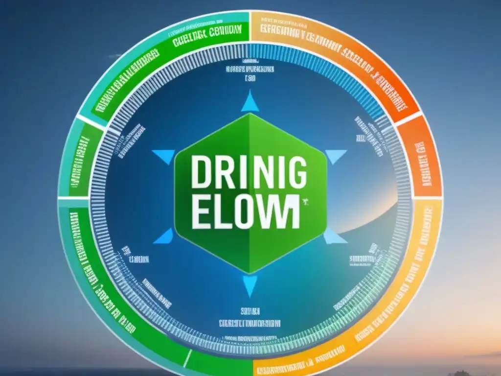 Diagrama futurista de economía circular con integración tecnológica destacada