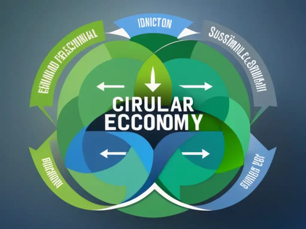 Diagrama minimalista de economía circular con flujo de recursos y productos sostenibles