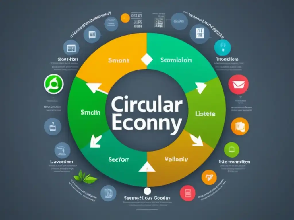 Un diagrama minimalista del marco legal de la economía circular, conectando sectores con líneas modernas y colores sostenibles