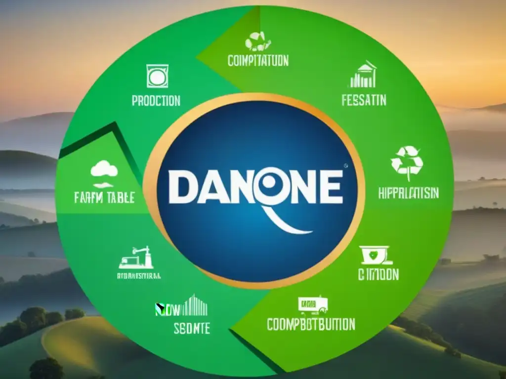 Diagrama modelo circular Danone sostenible con flujo de farm to table y reciclaje