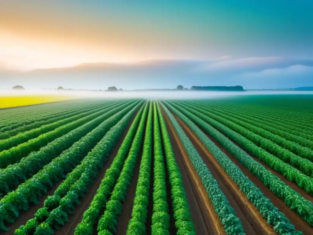 Diferencias entre productos ecológicos: contraste entre granja orgánica y campo industrial, armonía natural vs