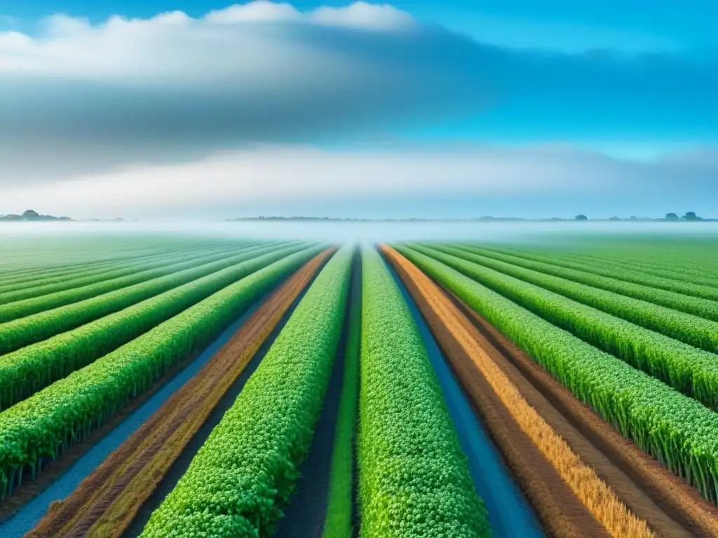 Diferencias entre productos ecológicos: contraste entre campo verde vibrante y paisaje industrial gris