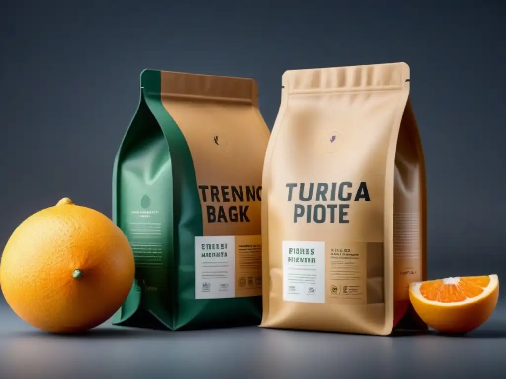 Un diseño de packaging ecológico sostenible global con líneas elegantes y detalles innovadores en tonos terrosos y branding minimalista