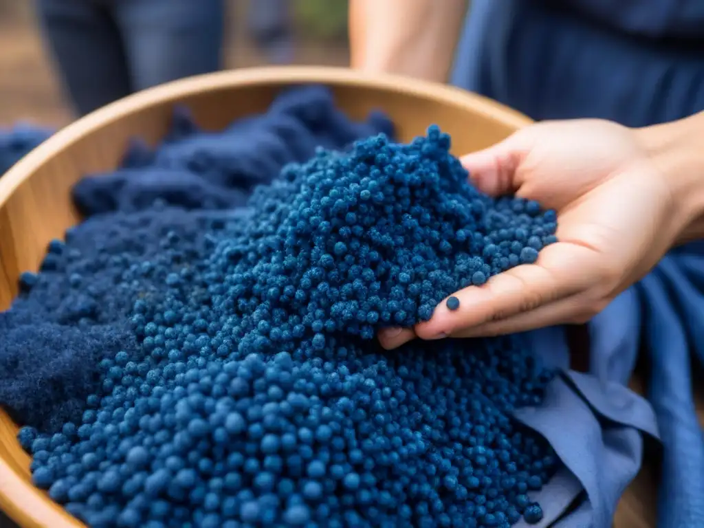 Extracción ecofriendly de colorantes ecológicos para textiles, mostrando el proceso tradicional de tintura con índigo