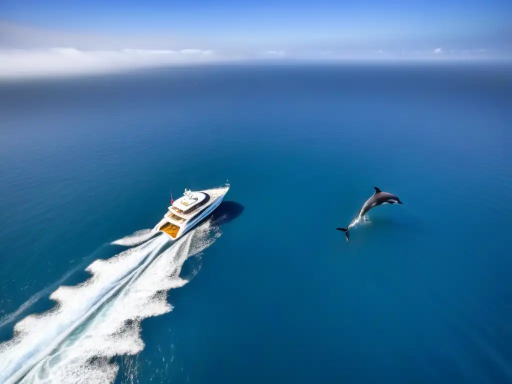 Un catamarán ecológico avanza entre ballenas y delfines, en armonía con la naturaleza