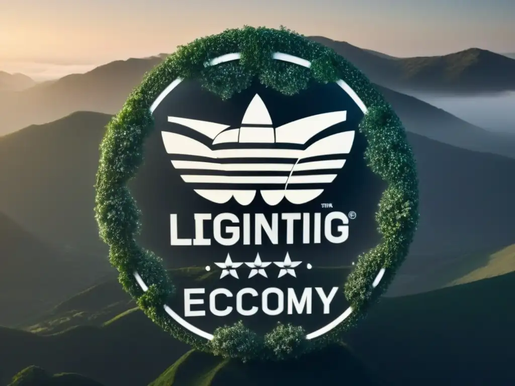 Implementación de economía circular Adidas: Diagrama minimalista y elegante con prácticas sostenibles como reciclaje y producción ecofriendly