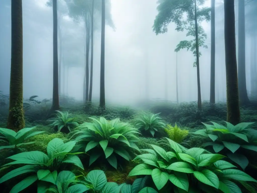 Un ecosistema forestal exuberante muestra la armonía de la biodiversidad en un entorno zero waste, transmitiendo paz y equilibrio