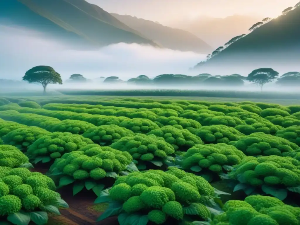 Blockchain eco-sostenible: fusión tecnología y naturaleza Un ecosistema verde se fusiona con una red blockchain, simbolizando la trazabilidad de productos ecológicos con tecnología blockchain
