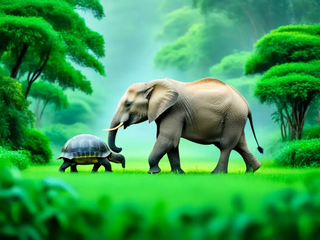 Un ecosistema vibrante con animales diversos coexistiendo en armonía