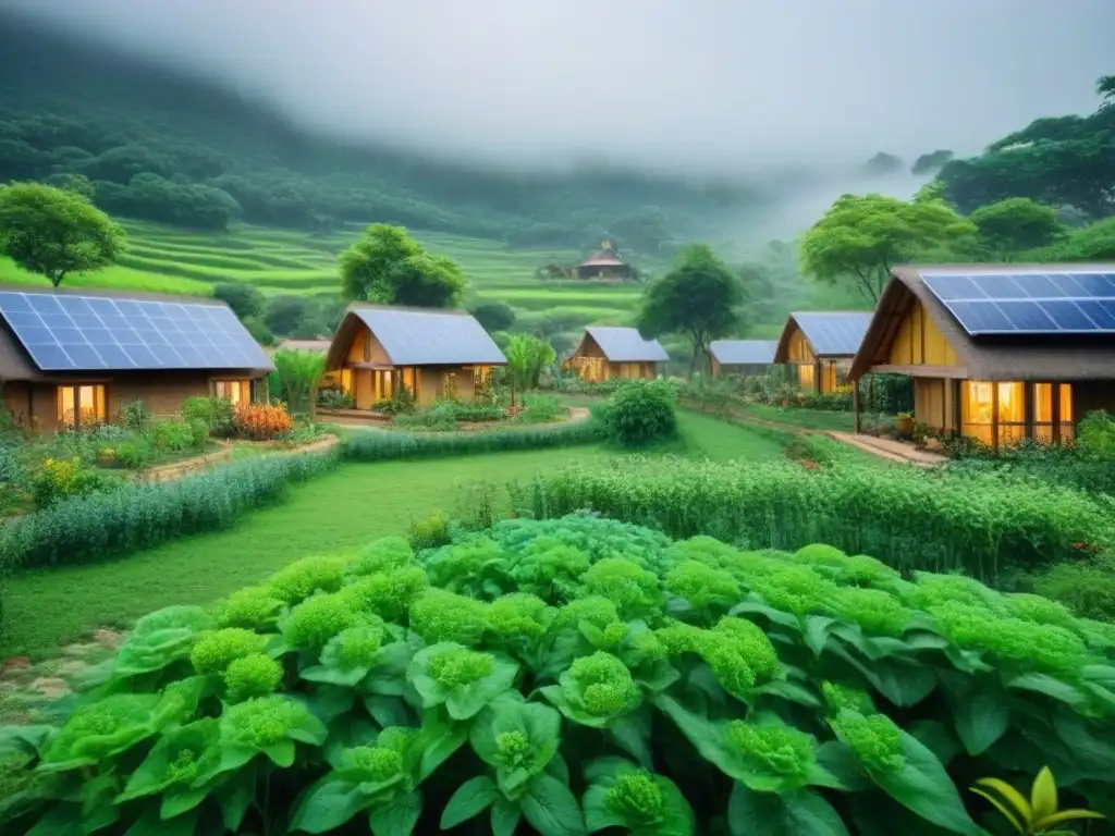 Una ecovilla en armonía con la naturaleza: arquitectura sostenible, paneles solares y jardines comunitarios