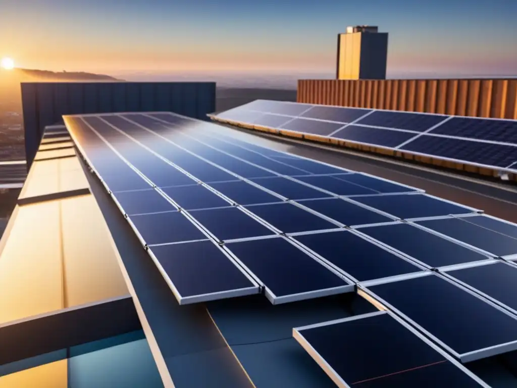 Un edificio ecoamigable con paneles solares integrados, reflejando las tendencias de energía solar sostenible